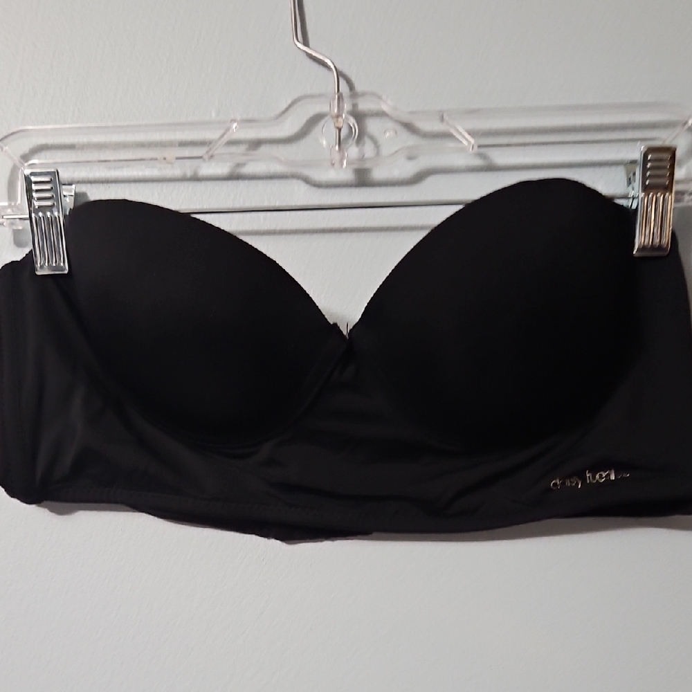 Daisy Fuentes Black Bandeau Push Up Strapless Bra Bone In Side Top Size 36B